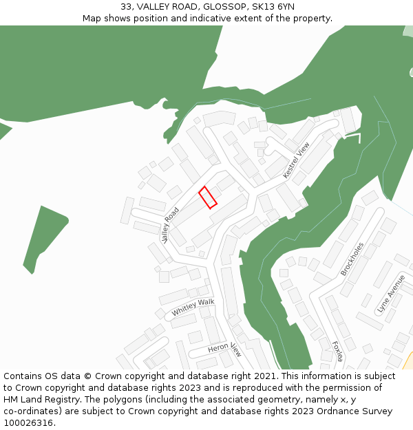 33, VALLEY ROAD, GLOSSOP, SK13 6YN: Location map and indicative extent of plot