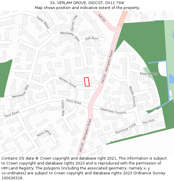 33, VERLAM GROVE, DIDCOT, OX11 7SW: Location map and indicative extent of plot