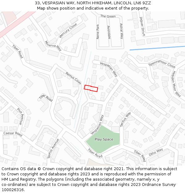 33, VESPASIAN WAY, NORTH HYKEHAM, LINCOLN, LN6 9ZZ: Location map and indicative extent of plot