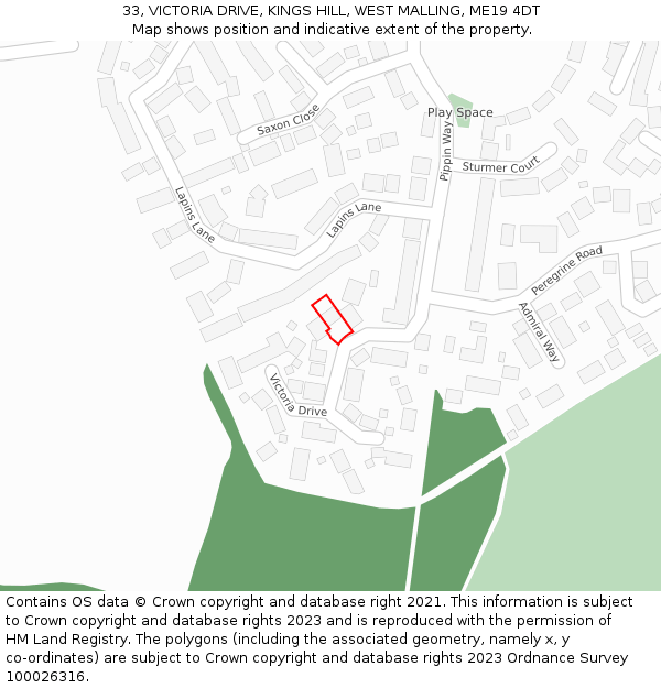 33, VICTORIA DRIVE, KINGS HILL, WEST MALLING, ME19 4DT: Location map and indicative extent of plot