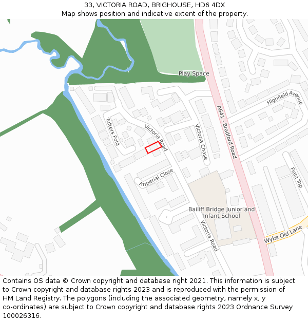 33, VICTORIA ROAD, BRIGHOUSE, HD6 4DX: Location map and indicative extent of plot