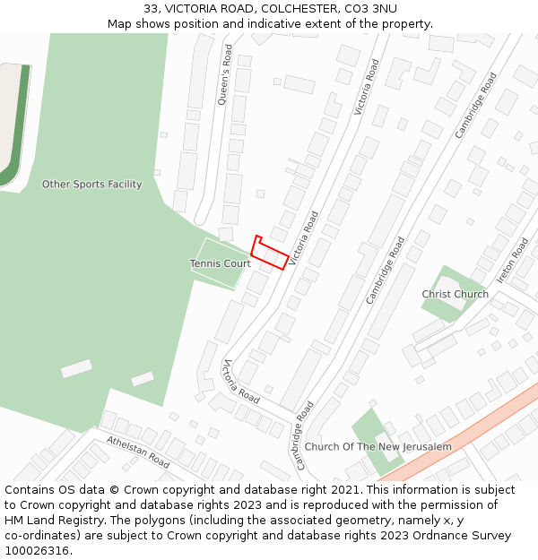 33, VICTORIA ROAD, COLCHESTER, CO3 3NU: Location map and indicative extent of plot