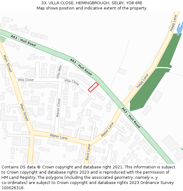 33, VILLA CLOSE, HEMINGBROUGH, SELBY, YO8 6RE: Location map and indicative extent of plot