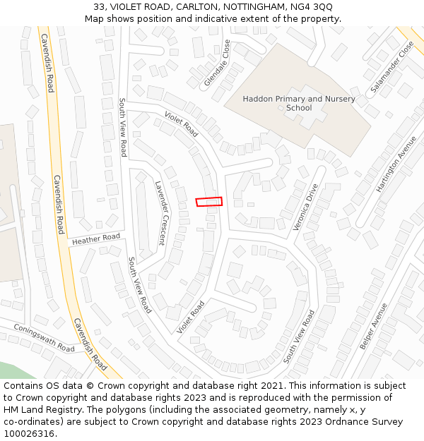 33, VIOLET ROAD, CARLTON, NOTTINGHAM, NG4 3QQ: Location map and indicative extent of plot