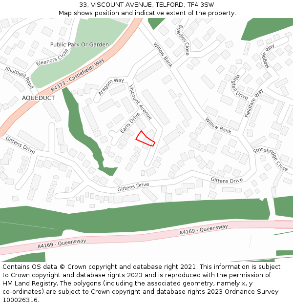 33, VISCOUNT AVENUE, TELFORD, TF4 3SW: Location map and indicative extent of plot