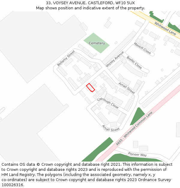 33, VOYSEY AVENUE, CASTLEFORD, WF10 5UX: Location map and indicative extent of plot