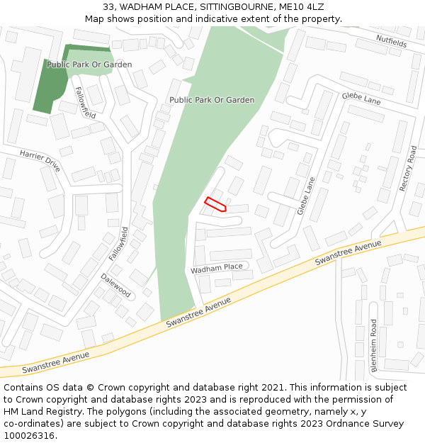 33, WADHAM PLACE, SITTINGBOURNE, ME10 4LZ: Location map and indicative extent of plot