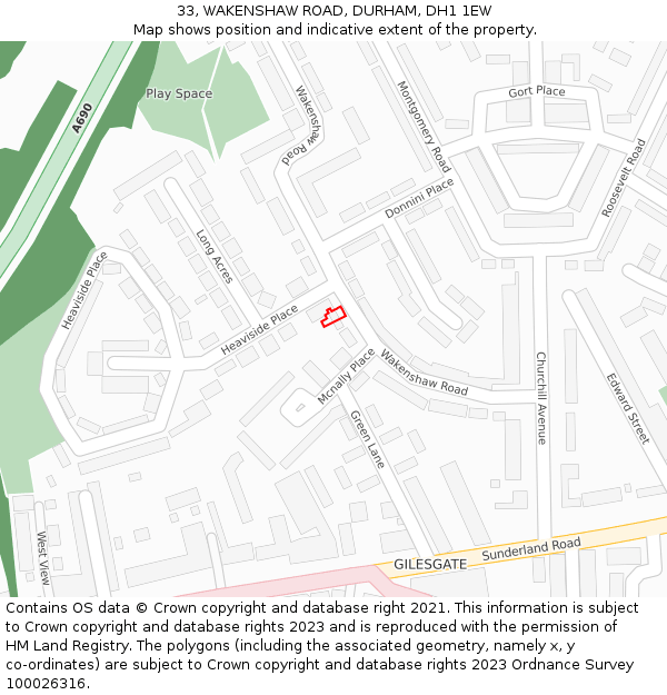 33, WAKENSHAW ROAD, DURHAM, DH1 1EW: Location map and indicative extent of plot