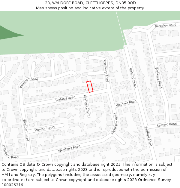 33, WALDORF ROAD, CLEETHORPES, DN35 0QD: Location map and indicative extent of plot