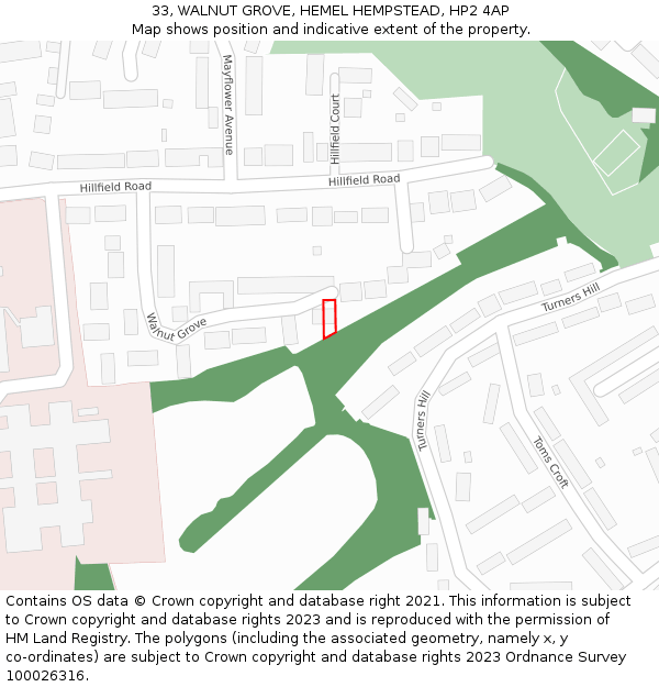 33, WALNUT GROVE, HEMEL HEMPSTEAD, HP2 4AP: Location map and indicative extent of plot