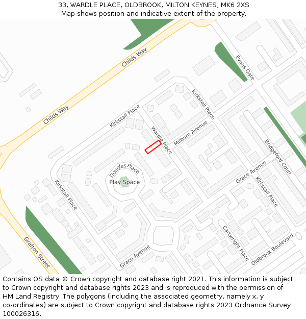 33, WARDLE PLACE, OLDBROOK, MILTON KEYNES, MK6 2XS: Location map and indicative extent of plot