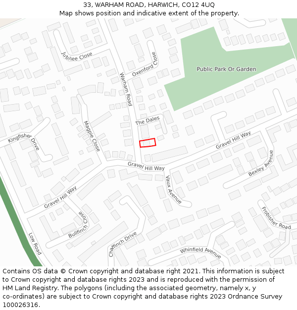 33, WARHAM ROAD, HARWICH, CO12 4UQ: Location map and indicative extent of plot