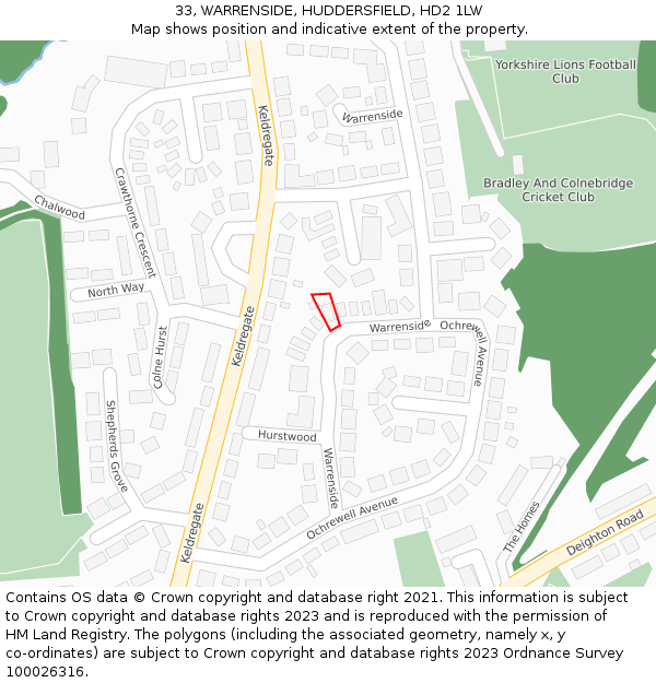 33, WARRENSIDE, HUDDERSFIELD, HD2 1LW: Location map and indicative extent of plot