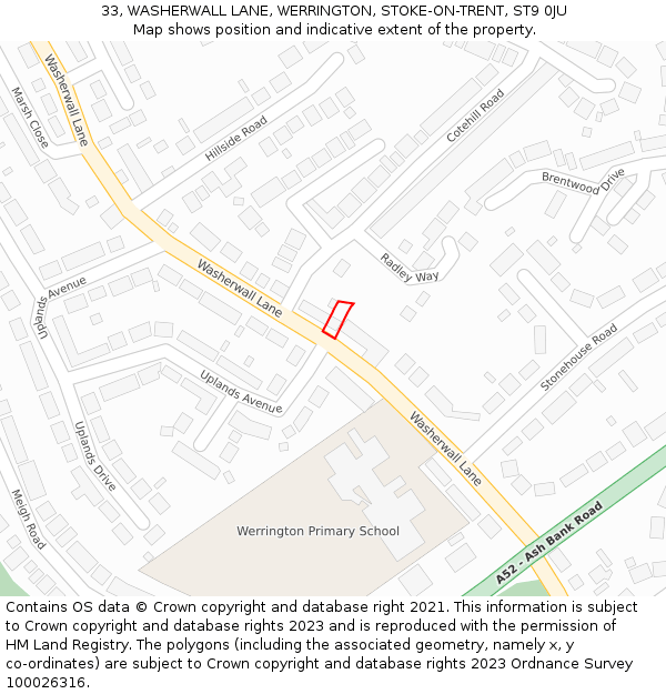 33, WASHERWALL LANE, WERRINGTON, STOKE-ON-TRENT, ST9 0JU: Location map and indicative extent of plot