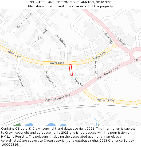 33, WATER LANE, TOTTON, SOUTHAMPTON, SO40 3DG: Location map and indicative extent of plot