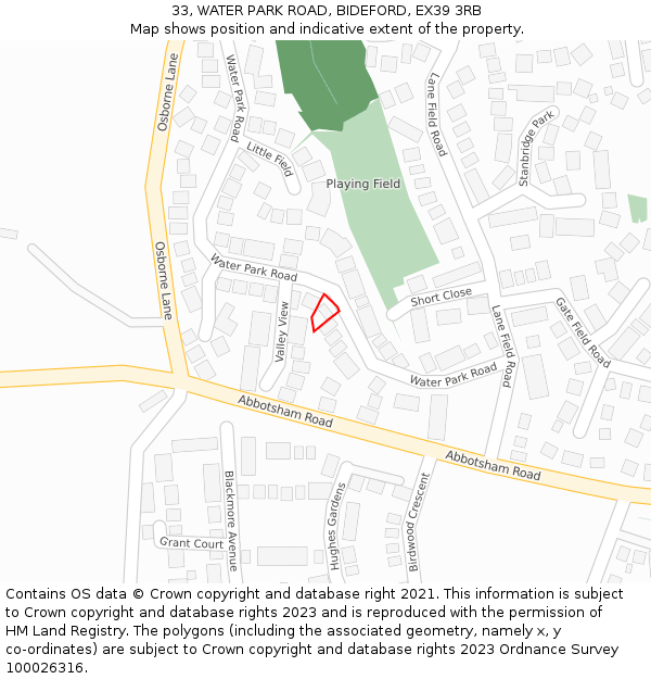 33, WATER PARK ROAD, BIDEFORD, EX39 3RB: Location map and indicative extent of plot