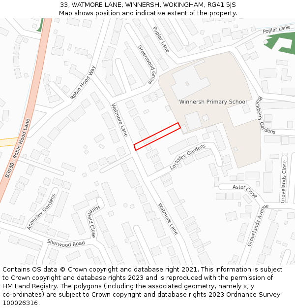 33, WATMORE LANE, WINNERSH, WOKINGHAM, RG41 5JS: Location map and indicative extent of plot