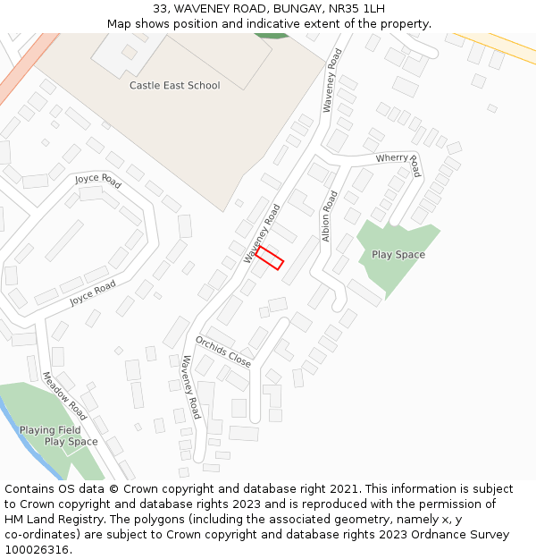 33, WAVENEY ROAD, BUNGAY, NR35 1LH: Location map and indicative extent of plot