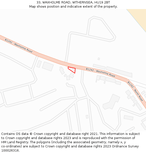 33, WAXHOLME ROAD, WITHERNSEA, HU19 2BT: Location map and indicative extent of plot