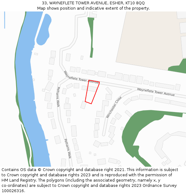 33, WAYNEFLETE TOWER AVENUE, ESHER, KT10 8QQ: Location map and indicative extent of plot