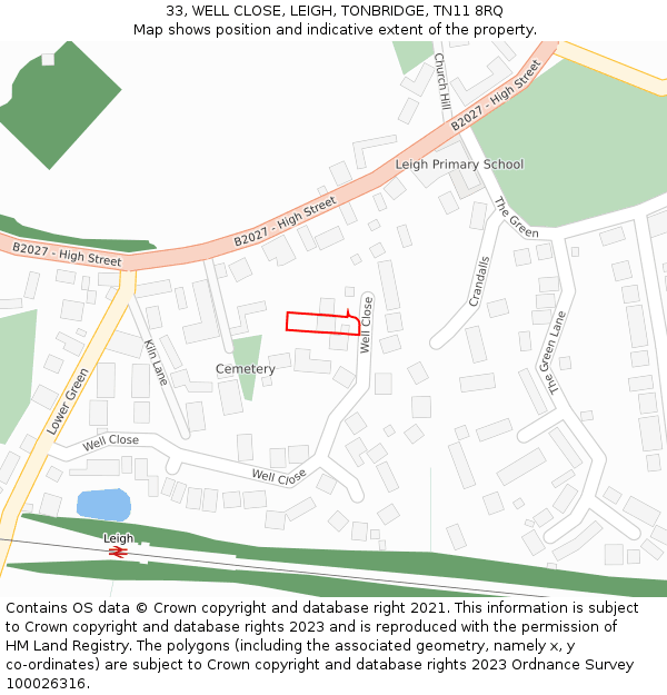 33, WELL CLOSE, LEIGH, TONBRIDGE, TN11 8RQ: Location map and indicative extent of plot