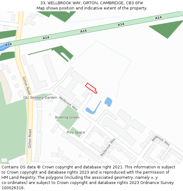 33, WELLBROOK WAY, GIRTON, CAMBRIDGE, CB3 0FW: Location map and indicative extent of plot