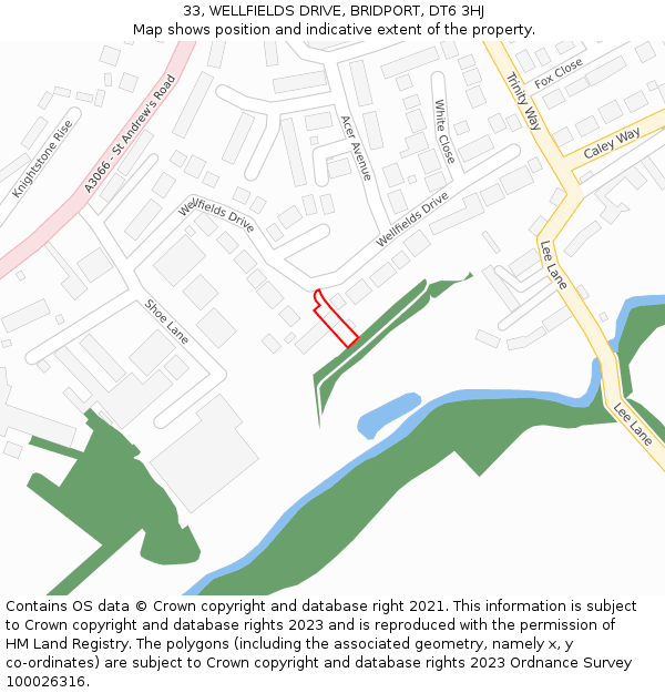 33, WELLFIELDS DRIVE, BRIDPORT, DT6 3HJ: Location map and indicative extent of plot