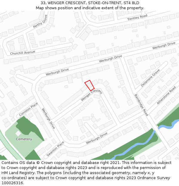 33, WENGER CRESCENT, STOKE-ON-TRENT, ST4 8LD: Location map and indicative extent of plot