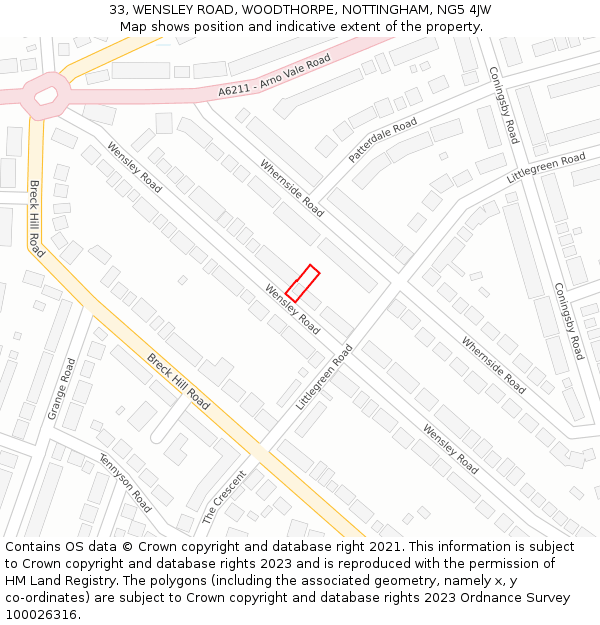 33, WENSLEY ROAD, WOODTHORPE, NOTTINGHAM, NG5 4JW: Location map and indicative extent of plot