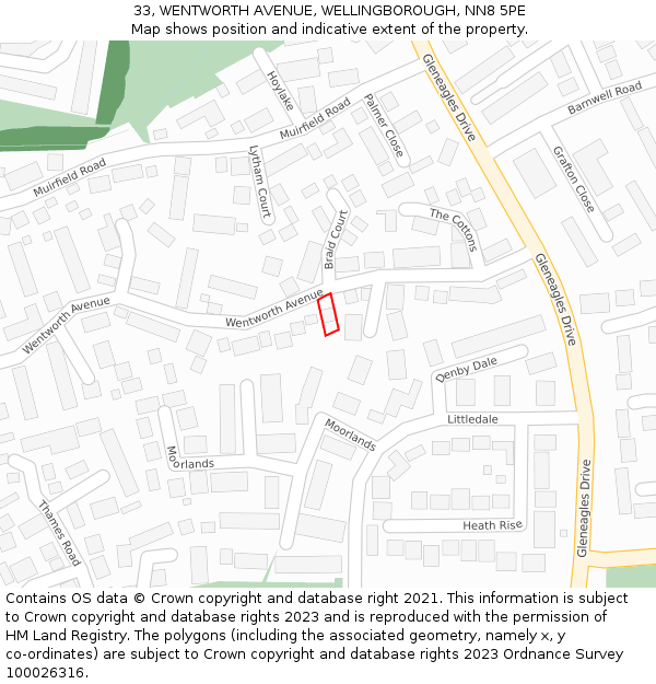 33, WENTWORTH AVENUE, WELLINGBOROUGH, NN8 5PE: Location map and indicative extent of plot