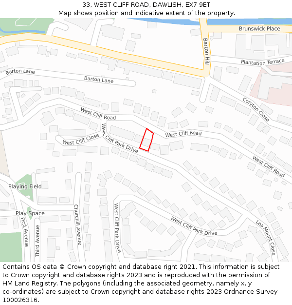 33, WEST CLIFF ROAD, DAWLISH, EX7 9ET: Location map and indicative extent of plot