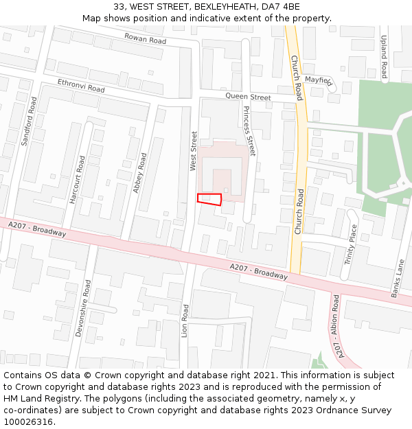 33, WEST STREET, BEXLEYHEATH, DA7 4BE: Location map and indicative extent of plot