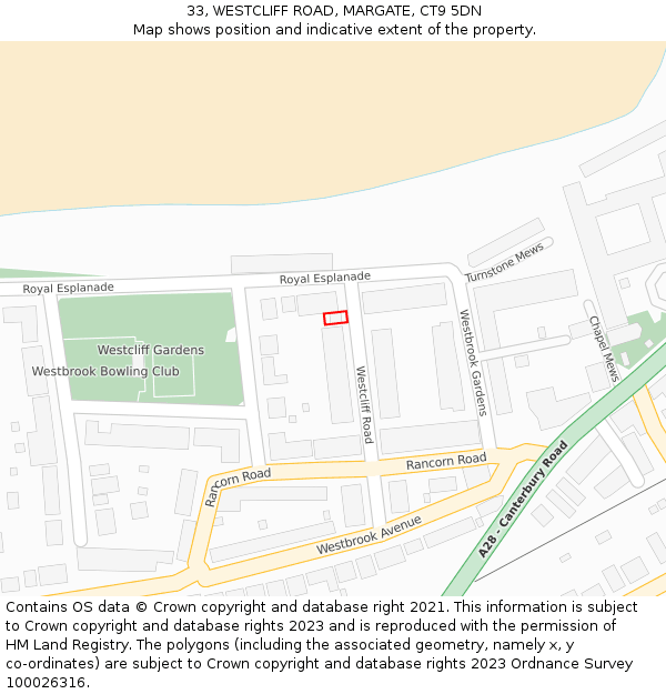 33, WESTCLIFF ROAD, MARGATE, CT9 5DN: Location map and indicative extent of plot