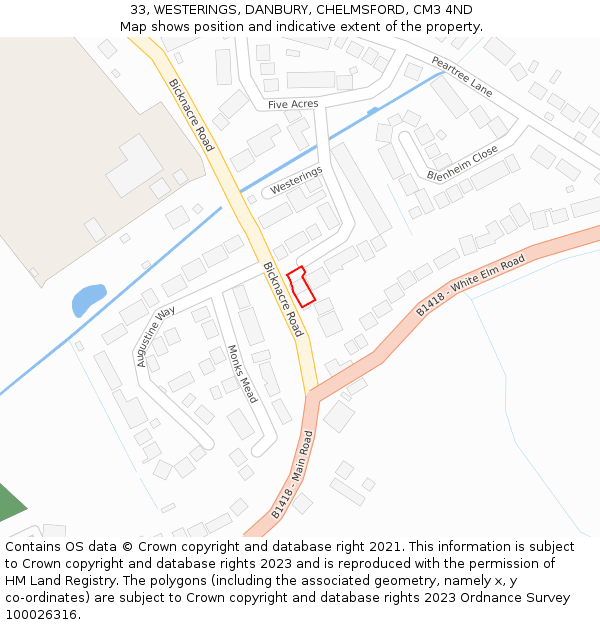 33, WESTERINGS, DANBURY, CHELMSFORD, CM3 4ND: Location map and indicative extent of plot