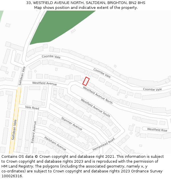 33, WESTFIELD AVENUE NORTH, SALTDEAN, BRIGHTON, BN2 8HS: Location map and indicative extent of plot