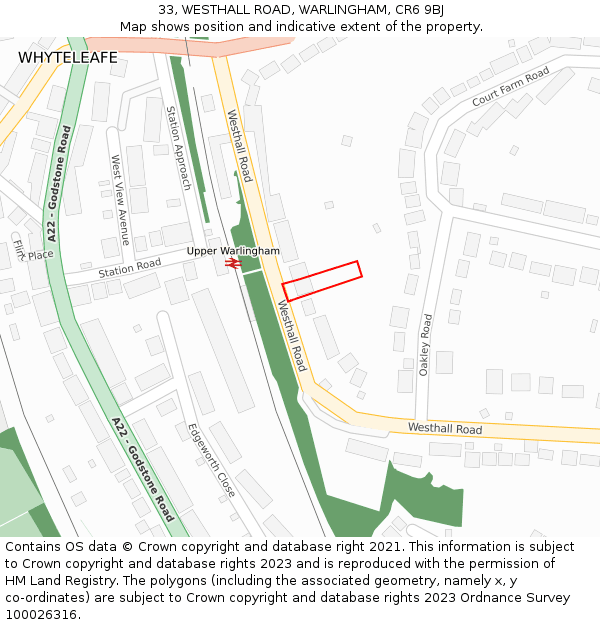 33, WESTHALL ROAD, WARLINGHAM, CR6 9BJ: Location map and indicative extent of plot