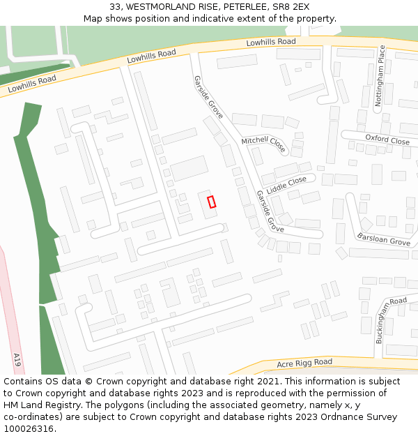 33, WESTMORLAND RISE, PETERLEE, SR8 2EX: Location map and indicative extent of plot
