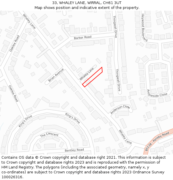 33, WHALEY LANE, WIRRAL, CH61 3UT: Location map and indicative extent of plot