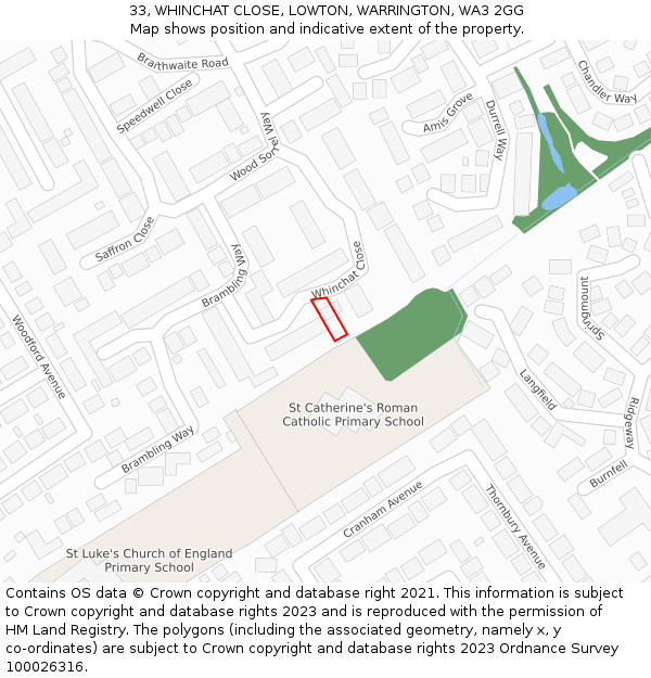 33, WHINCHAT CLOSE, LOWTON, WARRINGTON, WA3 2GG: Location map and indicative extent of plot