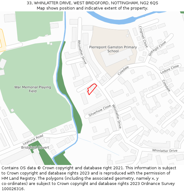 33, WHINLATTER DRIVE, WEST BRIDGFORD, NOTTINGHAM, NG2 6QS: Location map and indicative extent of plot