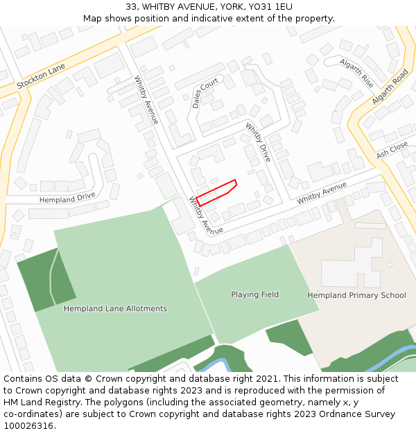 33, WHITBY AVENUE, YORK, YO31 1EU: Location map and indicative extent of plot