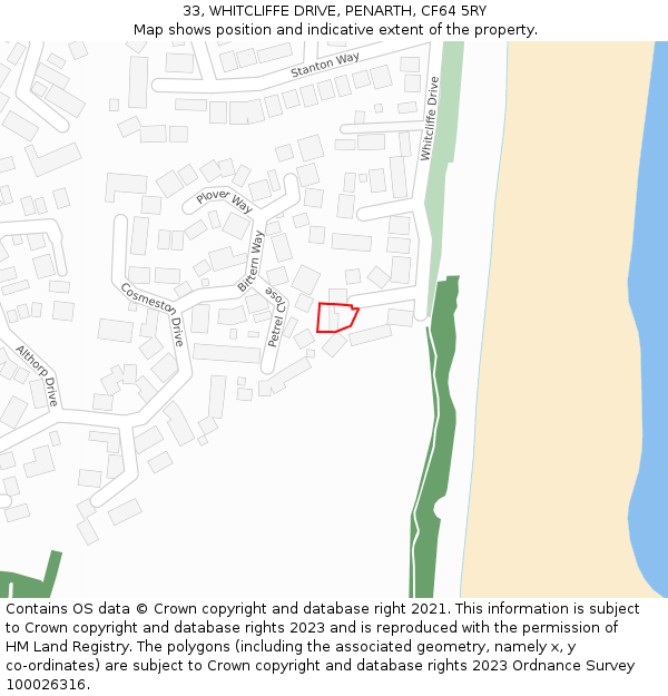 33, WHITCLIFFE DRIVE, PENARTH, CF64 5RY: Location map and indicative extent of plot