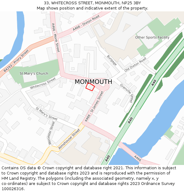 33, WHITECROSS STREET, MONMOUTH, NP25 3BY: Location map and indicative extent of plot