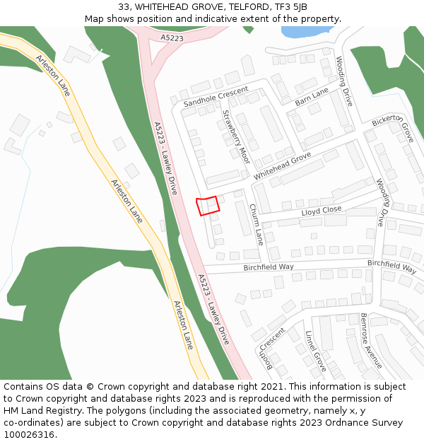 33, WHITEHEAD GROVE, TELFORD, TF3 5JB: Location map and indicative extent of plot