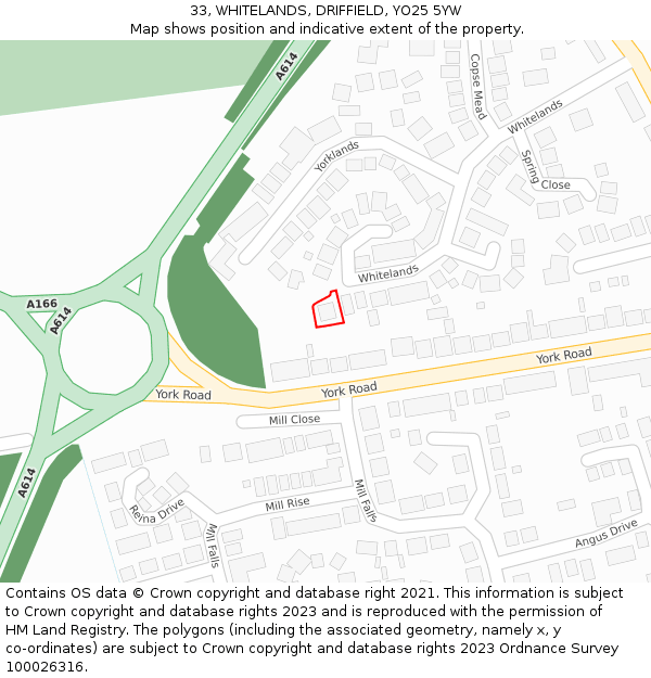 33, WHITELANDS, DRIFFIELD, YO25 5YW: Location map and indicative extent of plot