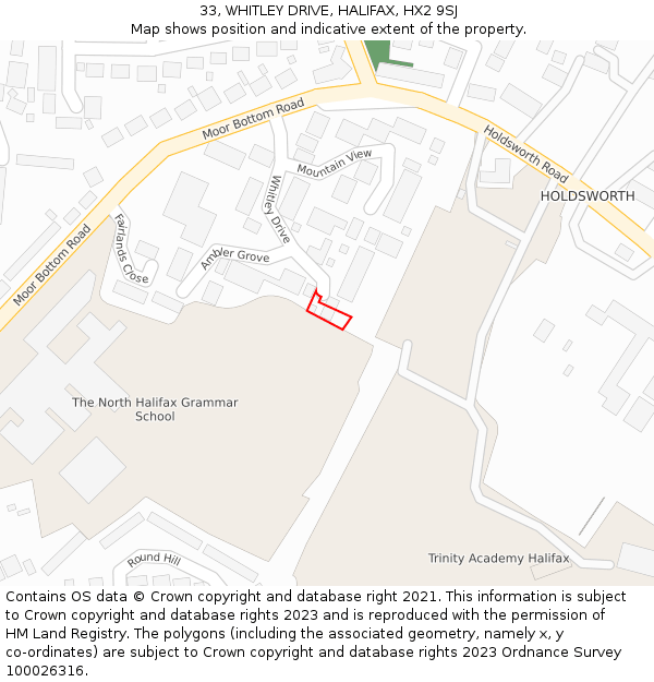 33, WHITLEY DRIVE, HALIFAX, HX2 9SJ: Location map and indicative extent of plot