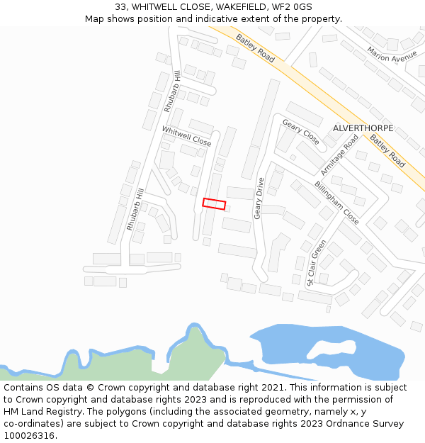 33, WHITWELL CLOSE, WAKEFIELD, WF2 0GS: Location map and indicative extent of plot