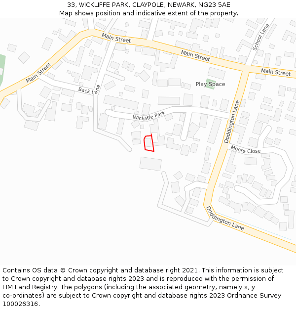 33, WICKLIFFE PARK, CLAYPOLE, NEWARK, NG23 5AE: Location map and indicative extent of plot