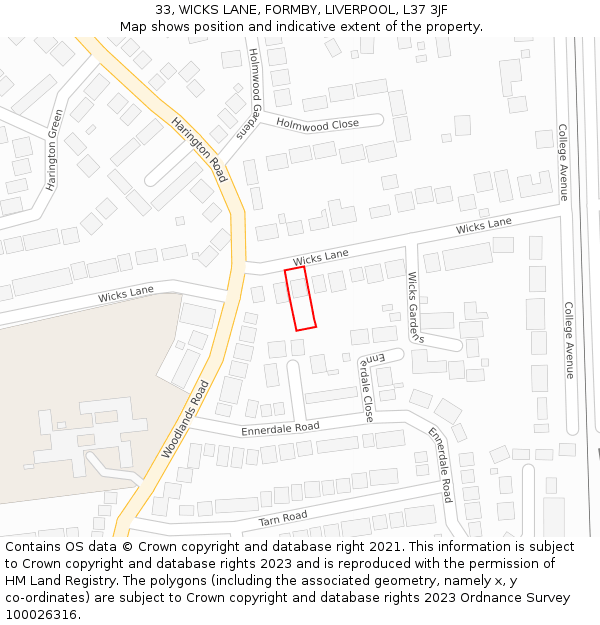 33, WICKS LANE, FORMBY, LIVERPOOL, L37 3JF: Location map and indicative extent of plot