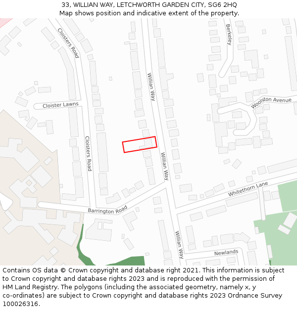 33, WILLIAN WAY, LETCHWORTH GARDEN CITY, SG6 2HQ: Location map and indicative extent of plot
